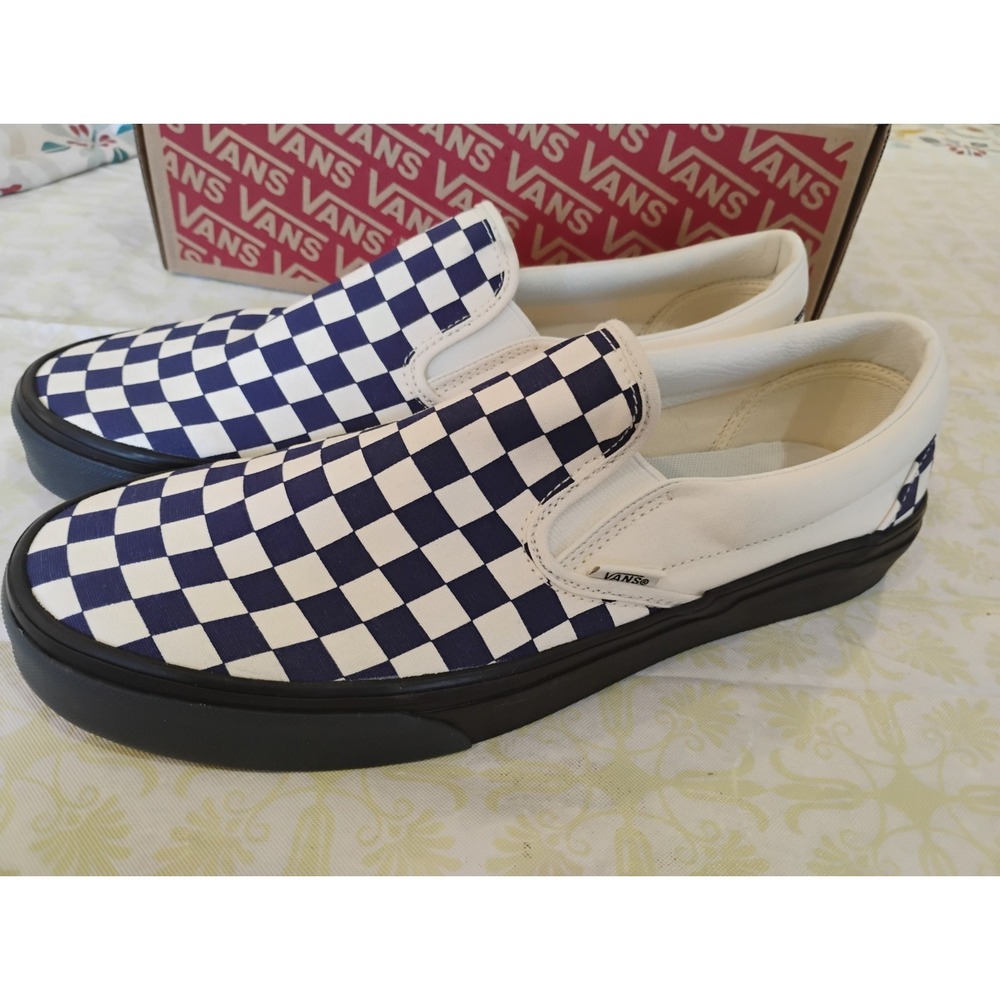 Vans Classic Checkerboard Slip-On Men 10.5 Women 12 Blue/White